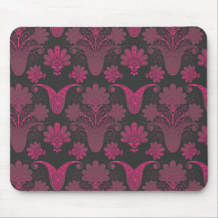 Mousepad damasco rosa quente e preto