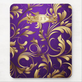 Mousepad Damasco Roxo e Dourado Monograma