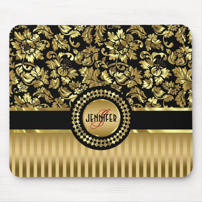 Mousepad Damascos Dourados e Metálicos e Stripes (Frente)