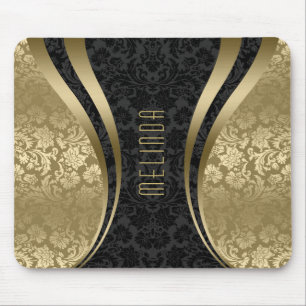 Mousepad Damascos Florais Elegantes de Tons Pretos e Dourad