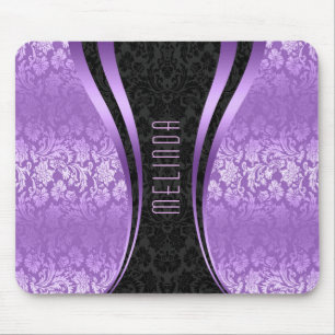Mousepad Damascos Florais Elegantes Pretos e Roxos