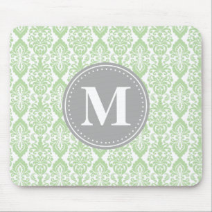 Mousepad Damask in Mint Green Cinza Monograma