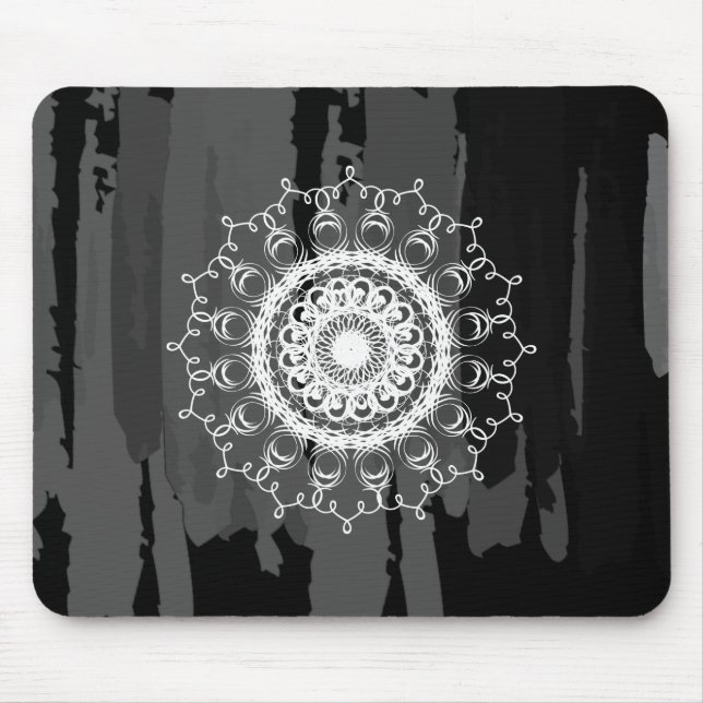 Mousepad Damask MandalaBlack and White Watercolor (Frente)
