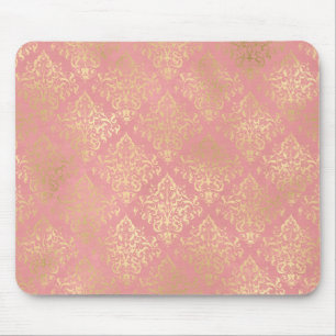 Mousepad Damask rosa e ouro elegante Vintage vitoriano