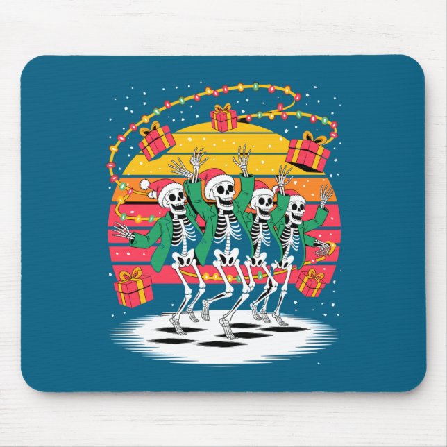 Mousepad Dancing Skeletons With Santa Hats Christmas Lights (Frente)