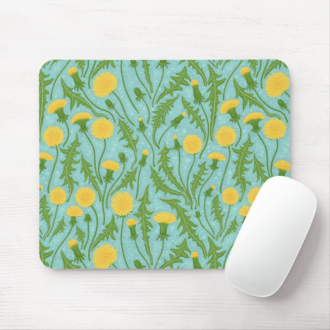 Mousepad Dandeliões, verdes, amarelos e azuis (Com mouse)