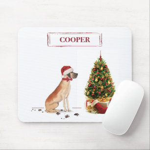 Mousepad Dane Grande Cachorro Engraçado de Natal com Árvore