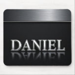 Mousepad Daniel Name with Dripping Liquid Metal<br><div class="desc">Polished chrome nameplate reading Daniel with dripping liquid metal and strong reflective highlights. Embossed 3D typography on a sleek dark background evokes luxury,  modern branding,  industrial design and custom identity.</div>