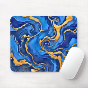 Mousepad Danse Royale Azul Real Rico Dourado Fluindo Abstra