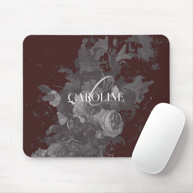 Mousepad Dark Academia Floral Ainda Vida Burgundy (Com mouse)