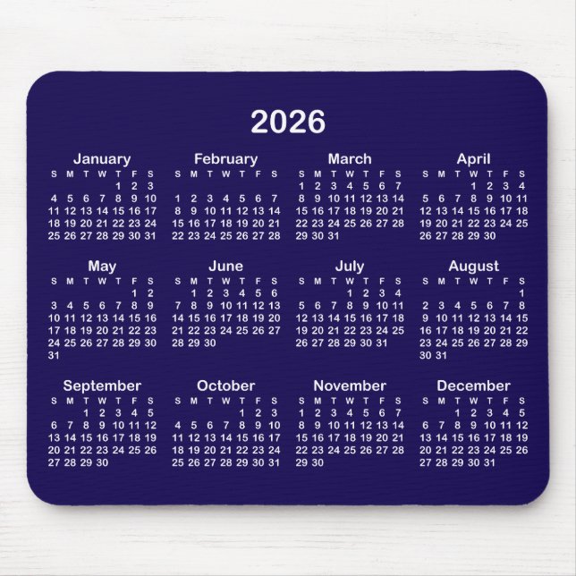 Mousepad Dark Blue and White 2026 Calendar (Frente)