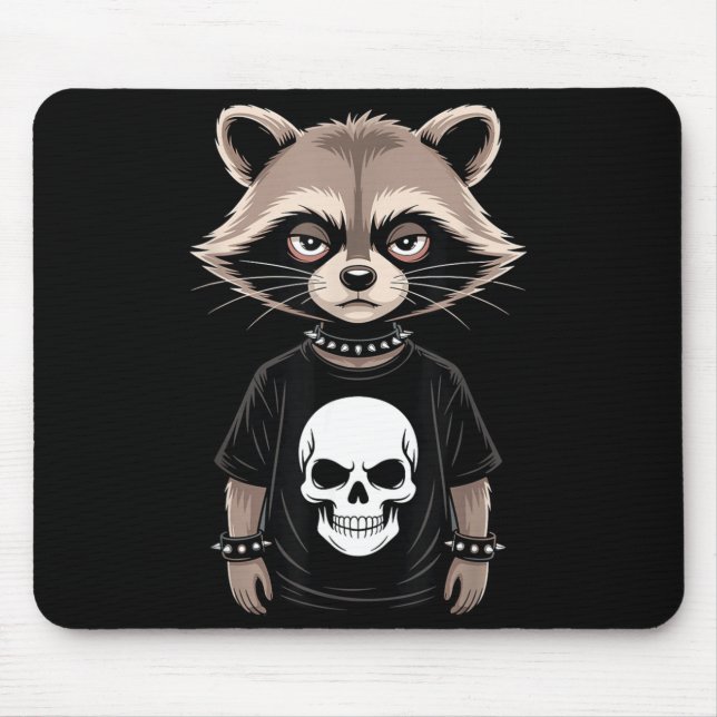 Mousepad Dark Emo Raccoon With Skull Punk Style Alternative (Frente)