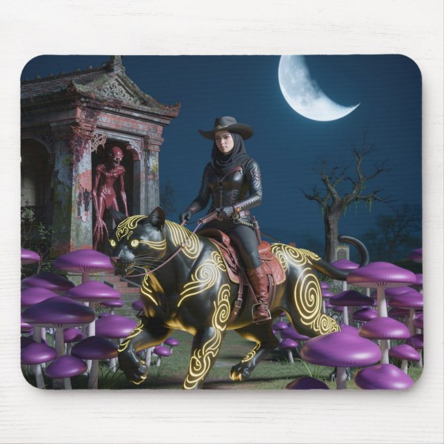 Mousepad Dark Rider Black Cat Mushrooms Ghoul (Frente)