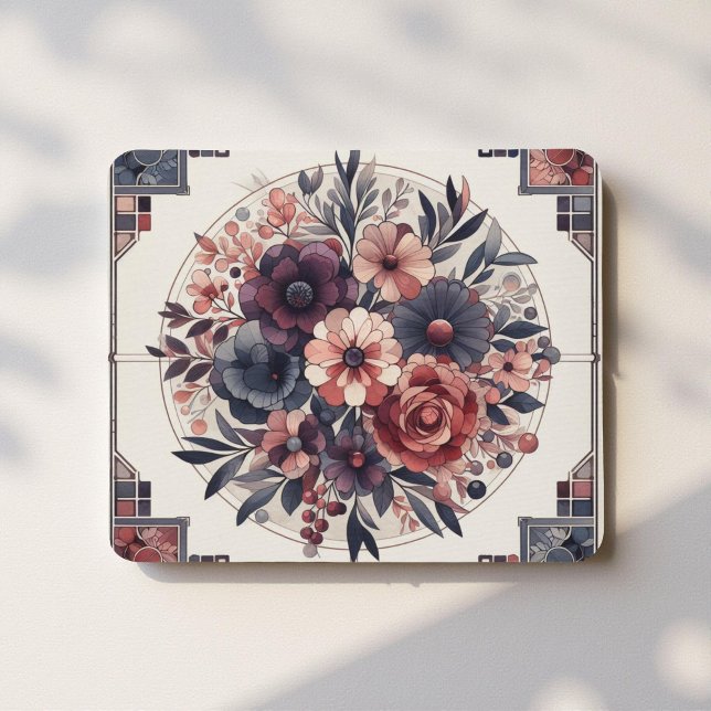 Mousepad Dark Romance Burgundy Art Deco Floral Summer (Criador carregado)