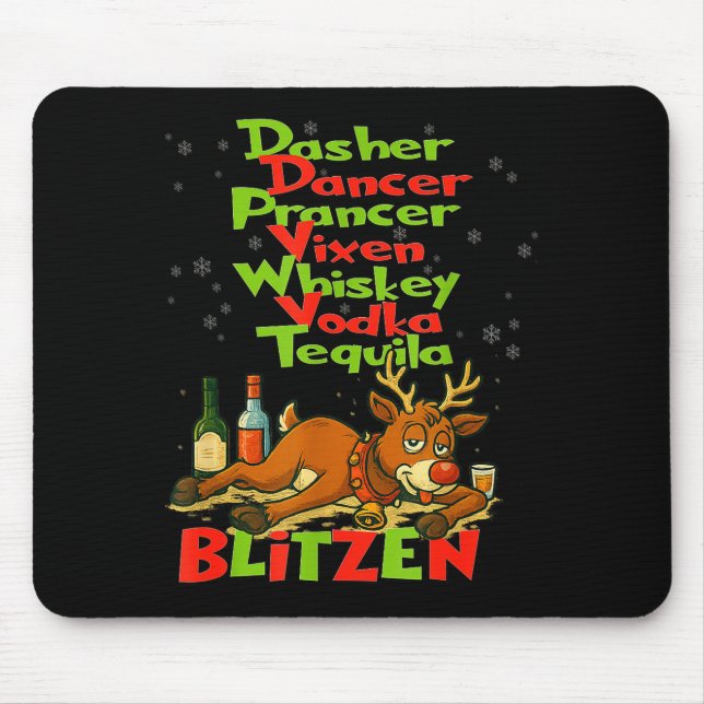 Mousepad Dasher Dancer Uísque Vodka Tequila Blitzen Cristo (Frente)