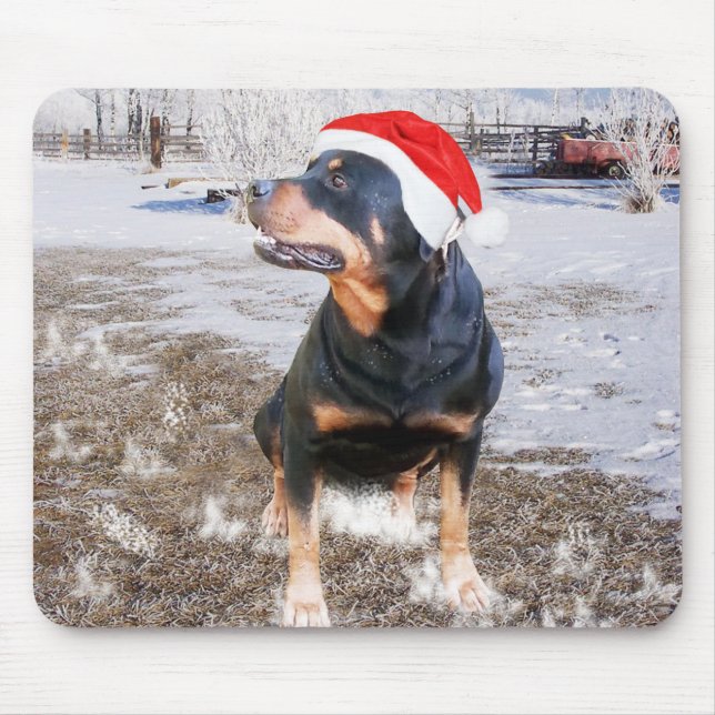 Mousepad de Boné de Natal Rottweiler (Frente)