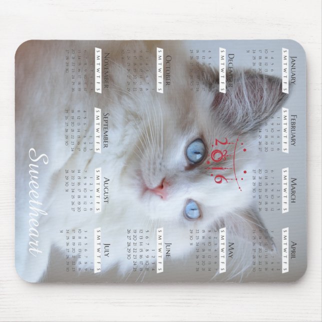 Mousepad de Boris SugarPuffs com o calendário 2016 (Frente)