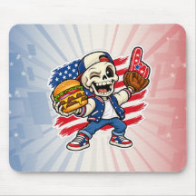Mousepad de Burger e Beisebol de Esqueleto America