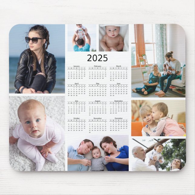 Mousepad de Calendário 2025 para Colagem de Fotos  (Frente)