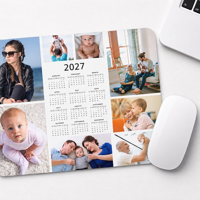 Mousepad de Calendário 2027 com Colagem de 8 Fotos (Criador carregado)