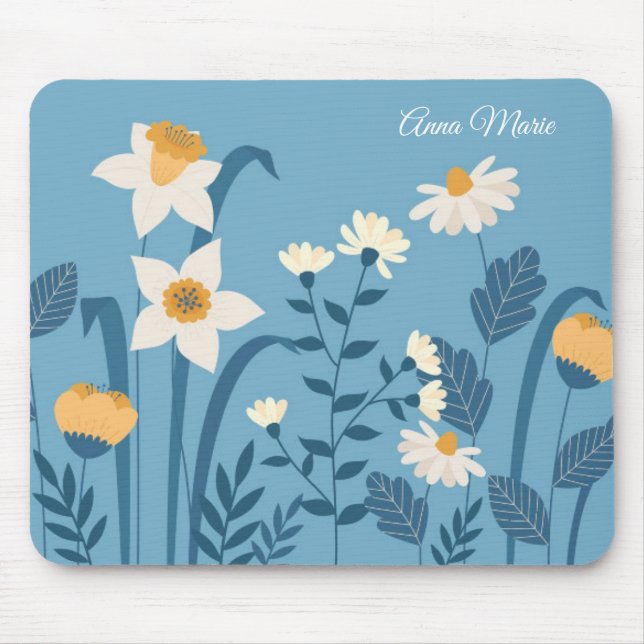 Mousepad de Floral Azul Personalizado (Frente)