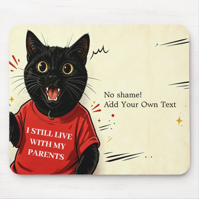 Mousepad de Gato Preto Meme Engraçado Sem Vergonha (Frente)