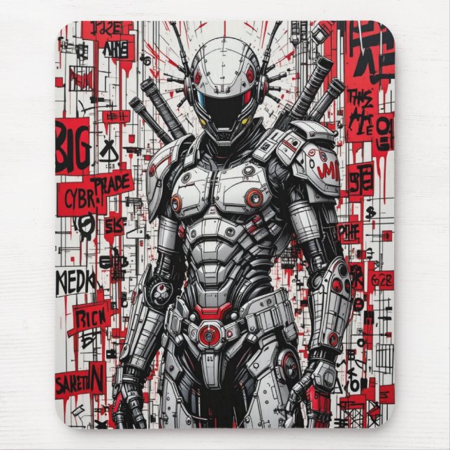 Mousepad de Grafite do Cyberpunk - Vermelho, Preto (Frente)
