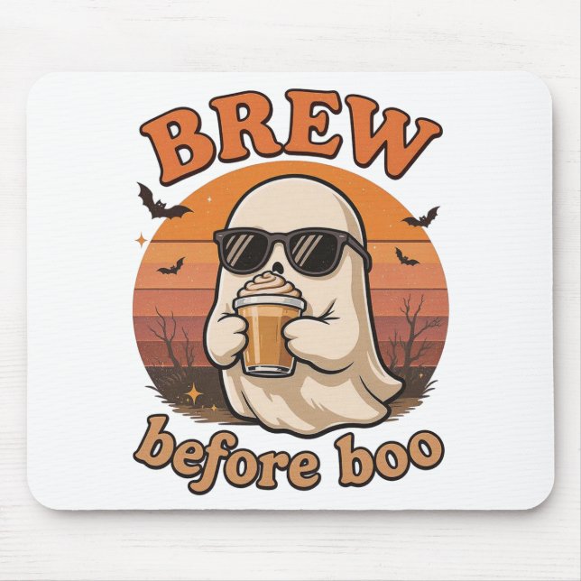Mousepad de Halloween com Fantasma Legal e Café (Frente)