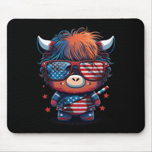 Mousepad De Julho Patriótico Terrestre Escocês Vaca Bandeir