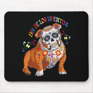 Mousepad De Los Muertos English Buldogue Floral Skull Face 