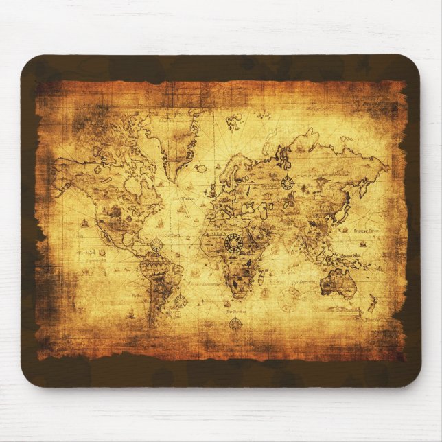 Mousepad de Mapa Antiquado do Mundo (Frente)