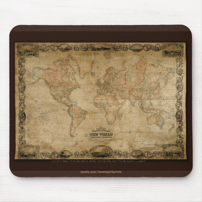 Mousepad de Mapa do Vintage c1847 Colton (Frente)