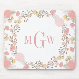 Mousepad de Monograma Botânico Floral Bonito