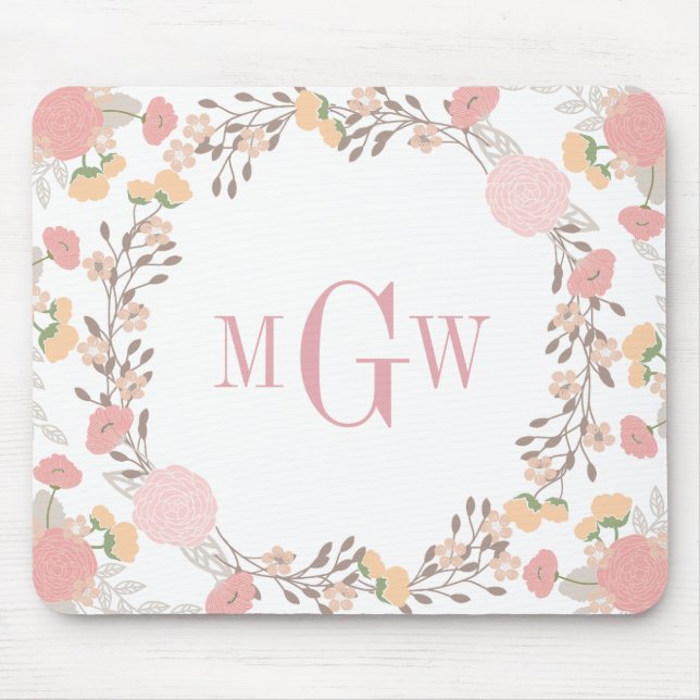Mousepad de Monograma Botânico Floral Bonito (Frente)