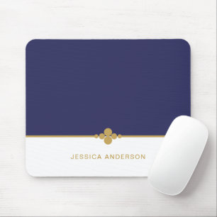 Mousepad de Nome Dourado Azul do Marinho Elegante