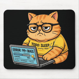 Mousepad de Programador de Gato Laranja Engraçado