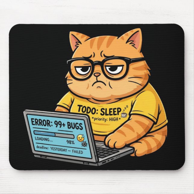 Mousepad de Programador de Gato Laranja Engraçado (Frente)