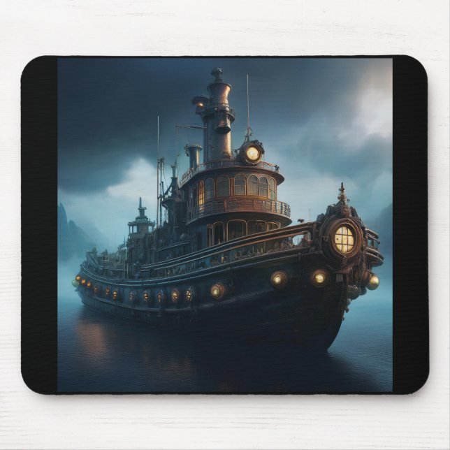 Mousepad de Rebocador Steampunk em um Dia Nublado (Frente)