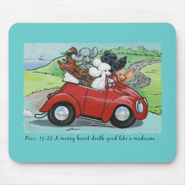 Mousepad de Script Convertível de Poodles Vintage (Frente)