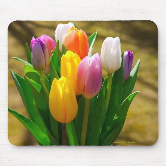 Mousepad de tulipas em cores pastel (Frente)