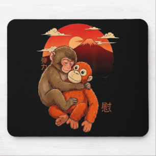 Mousepad Dê um soco no macaco pôr do sol vermelho japonês e