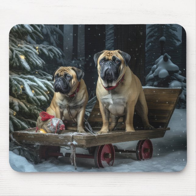 Mousepad Decado de Natal Bullmastiff Snowy Sleigh (Frente)