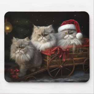Mousepad Decado de Natal de Gato Persa Snowy Sleigh
