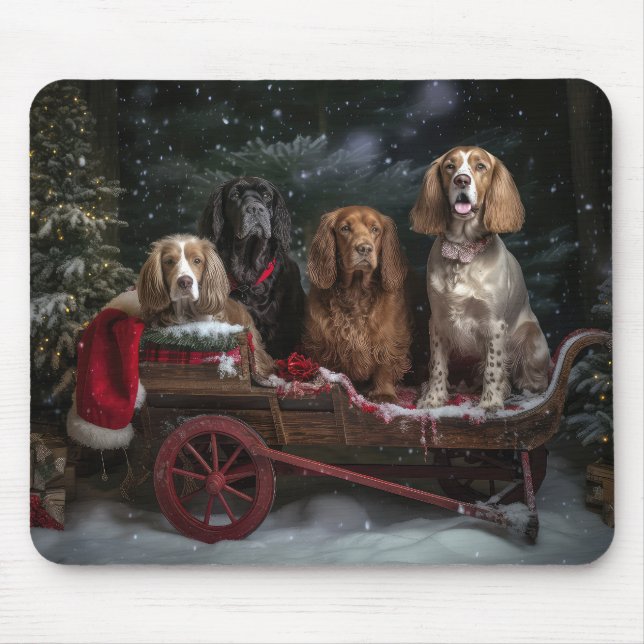 Mousepad Decência de Natal do Cocker Spaniel Snowy Sleigh (Frente)