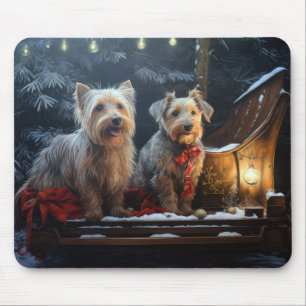 Mousepad Decoração de Natal Australian Terrier Snowy Sleigh