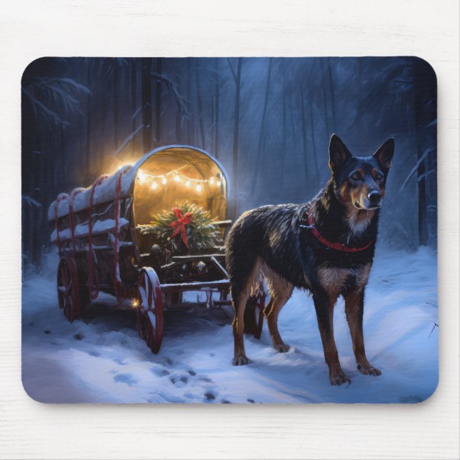 Mousepad Decoração de Natal Australiana Kelpie Snowy Sleigh (Frente)