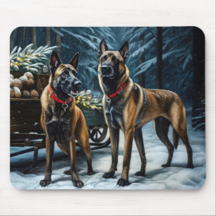 Mousepad Decoração de Natal belga Malinoi Snowy Sleigh
