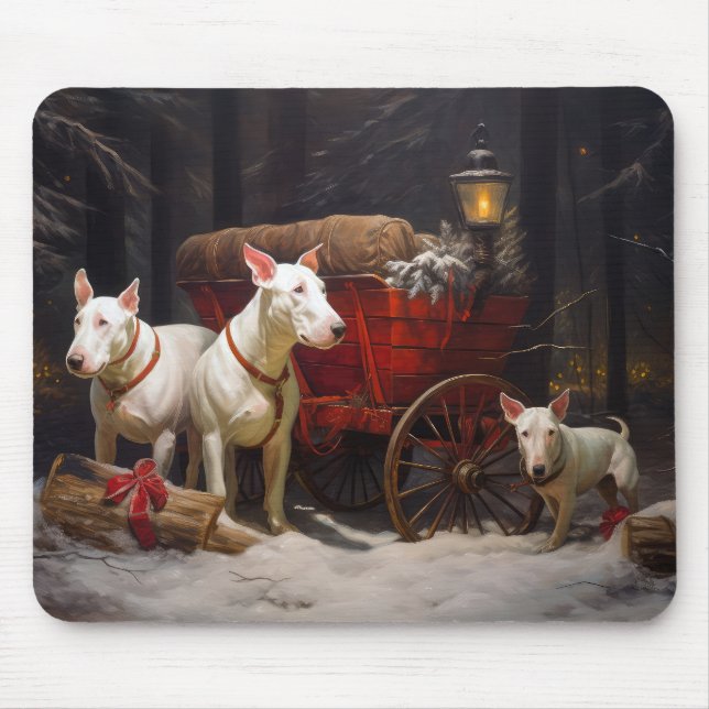 Mousepad Decoração de Natal Bull Terrier Snowy Sleigh (Frente)