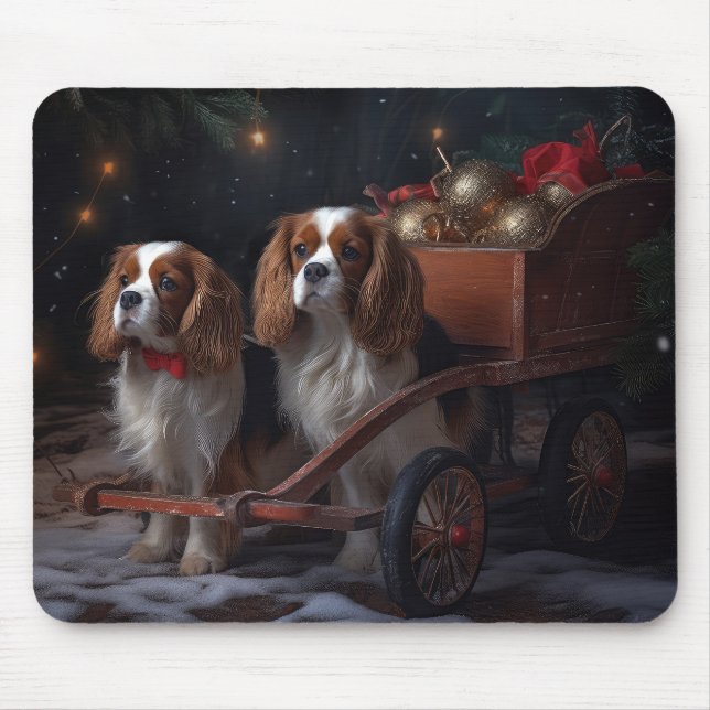 Mousepad Decoração de Natal Cavalier King Snowy Sleigh   (Frente)