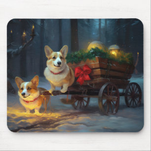 Mousepad Decoração de Natal de Corgi Snowy Sleigh